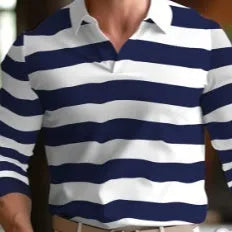 Men's loose fit long sleeve polo shirt button-up top in chemical fibre blend fabric