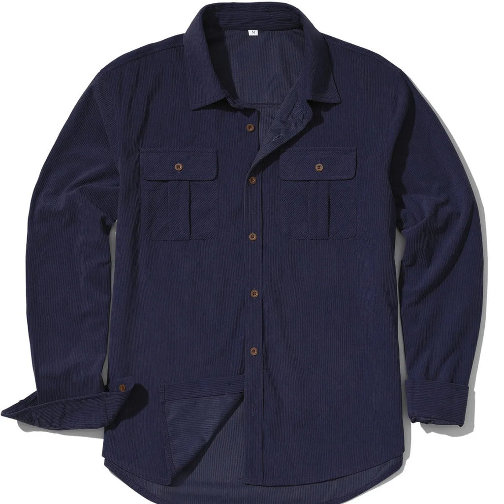 Men's casual corduroy shirt in Japanese retro style with long sleeves and loose fit