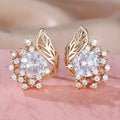 Round flower feather zircon earrings with champagne gold finish and coloured stone centre