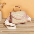 Simple woven sequin decorative crossbody small square bag in straw, four colour options: white, pink, black, dark brown.