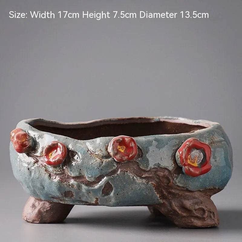 Hand-painted ceramic combination pot with cute pastoral decoration for succulent and flower displays
