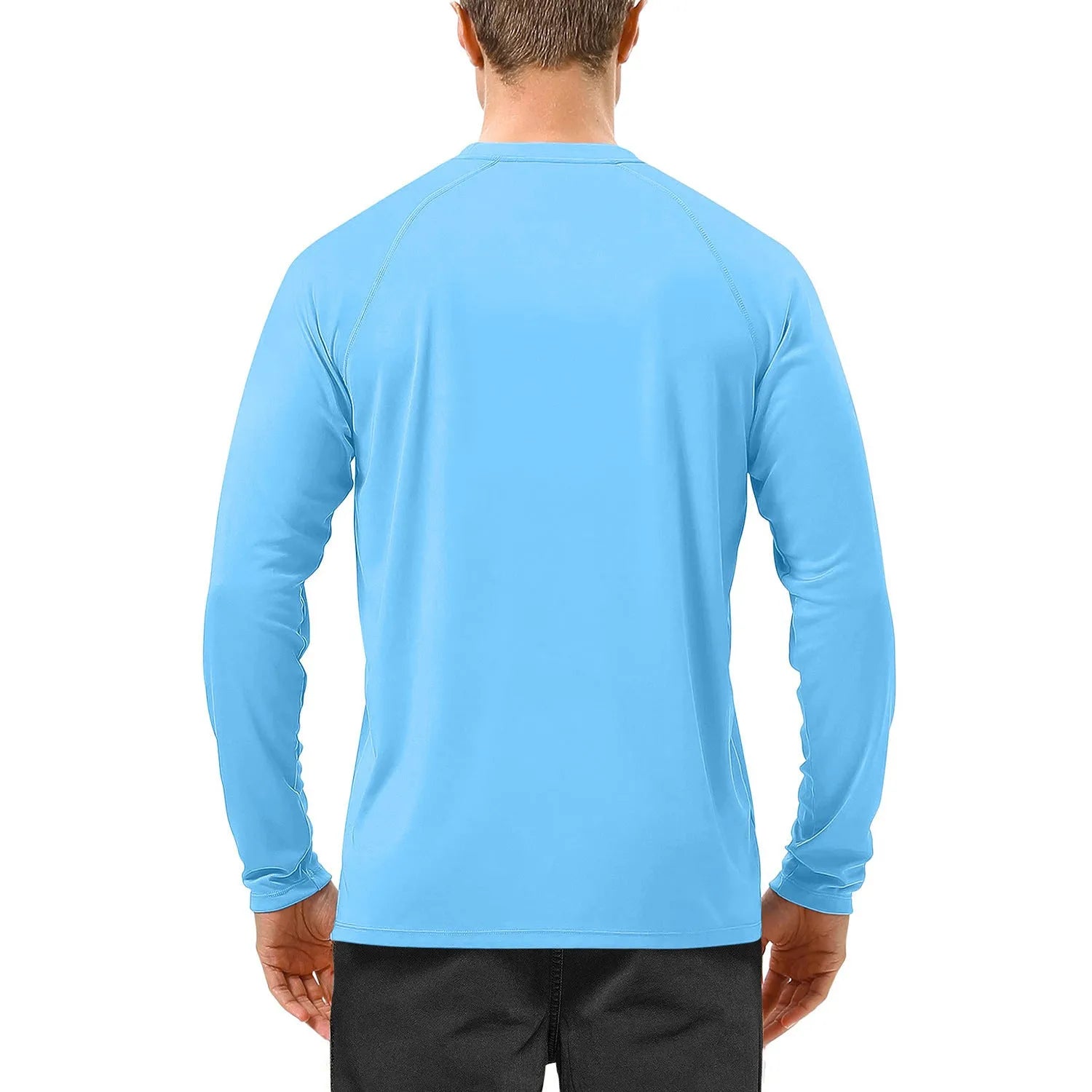 Quick-drying solid colour round neck polyester long sleeve sports top for men with UV protection