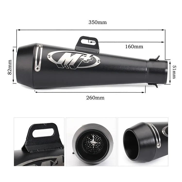 M4 universal motorcycle exhaust pipe in black, titanium, or blue finish for large displacement bikes