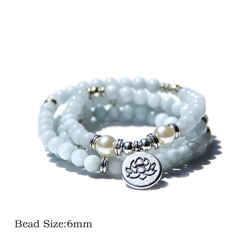 Women's natural stone angel echeveria bracelet with geometric lotus design in literature style