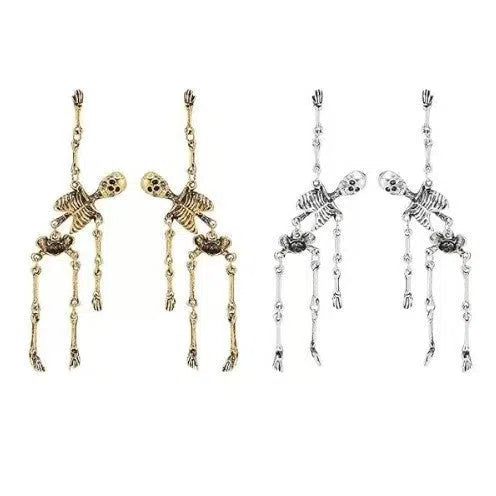 Halloween human skeleton earrings exaggerated dark wind alloy antique gold for women