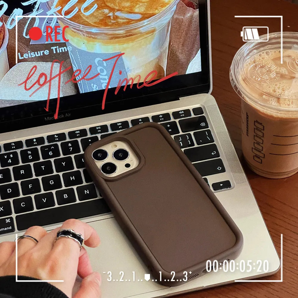 Frosted texture silicone iPhone case showing skin-feel surface in solid colour options