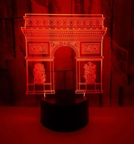Triumphal Arch 3D night light with seven-colour LED illuminated in white against a dark background