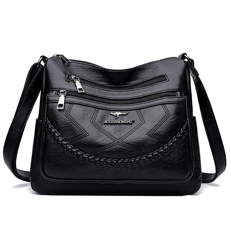 Soft PU leather women's shoulder bag with horizontal square shape in black, red, yellow or blue