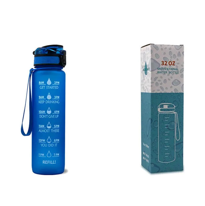 1 litre Tritan water bottle with time markers and gradient colour design