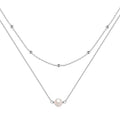 S925 sterling silver double layer necklace with twin pearl geometric pendant on a ball bead chain.