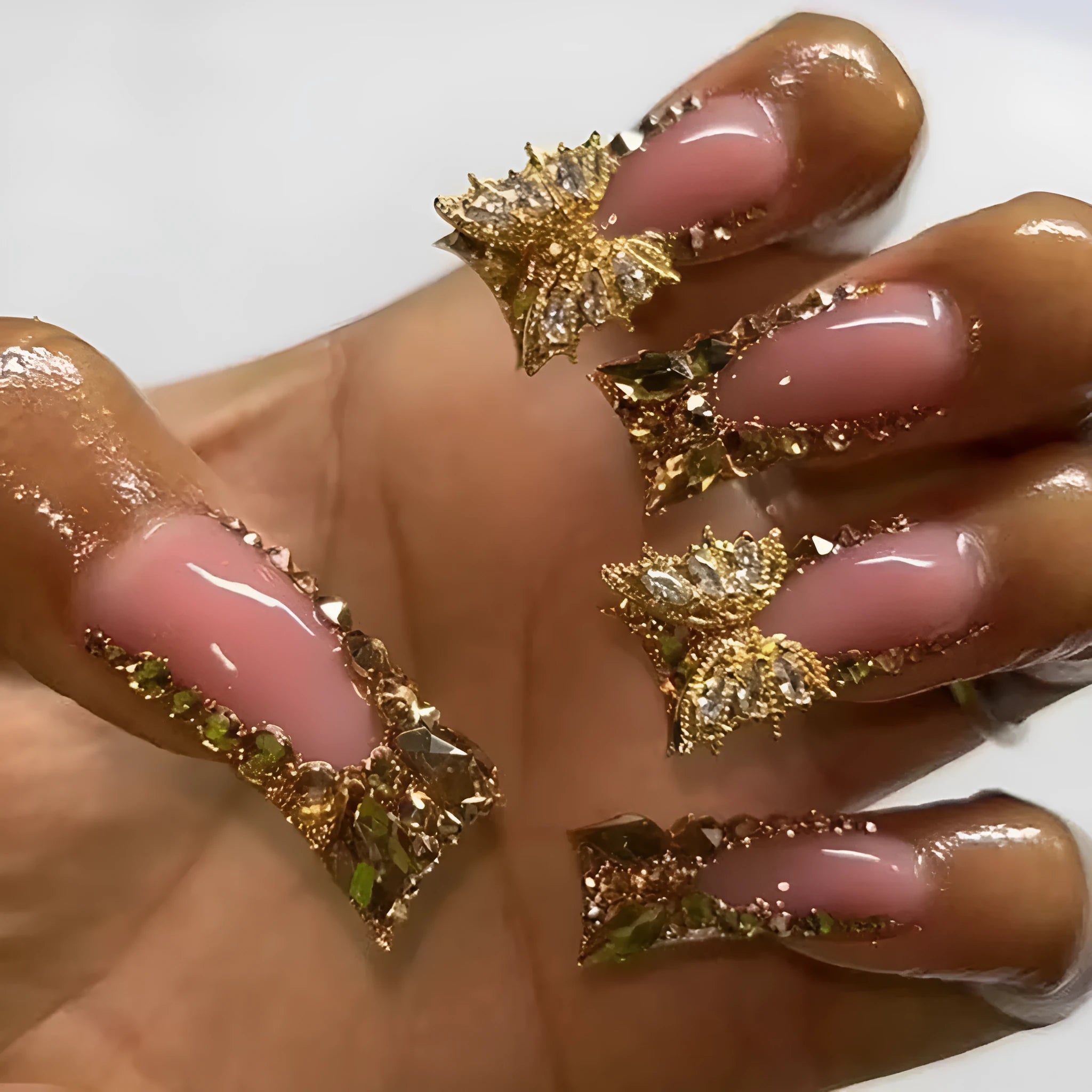 Golden Diamond In The Debris butterfly design nail stickers in colour D34 with jelly glue bottle