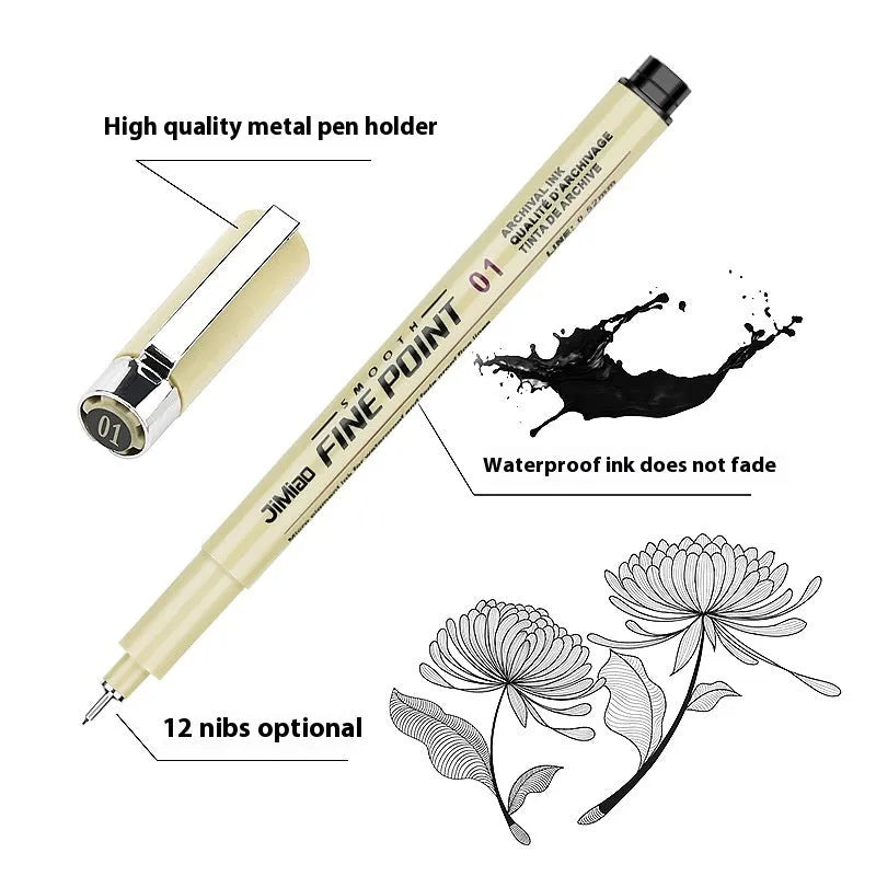 Waterproof black ink needle drawing pen with a 133mm plastic body.