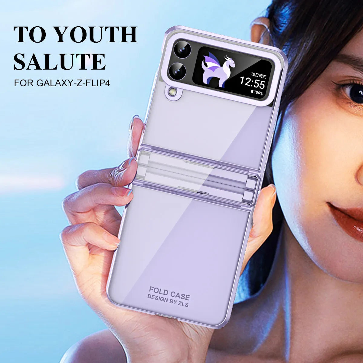 Transparent PC foldable phone case for Samsung Galaxy Z Flip 4 and Z Flip 5 with hinge protection and Phantom colour options