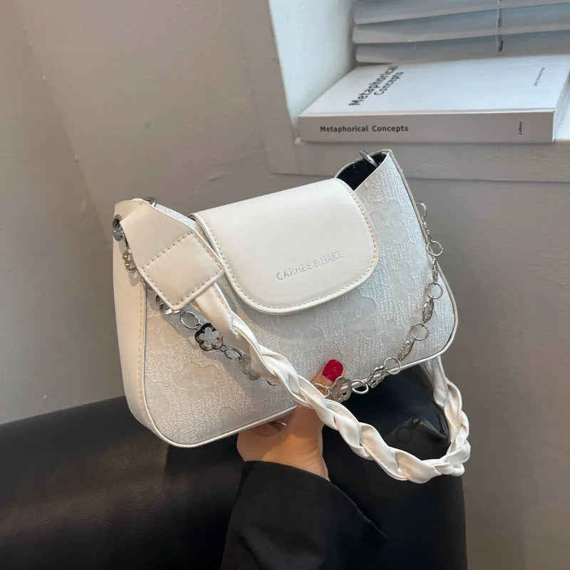 Women's fashion large capacity underarm shoulder bag in beige PU leather horizontal square shape with outer pocket