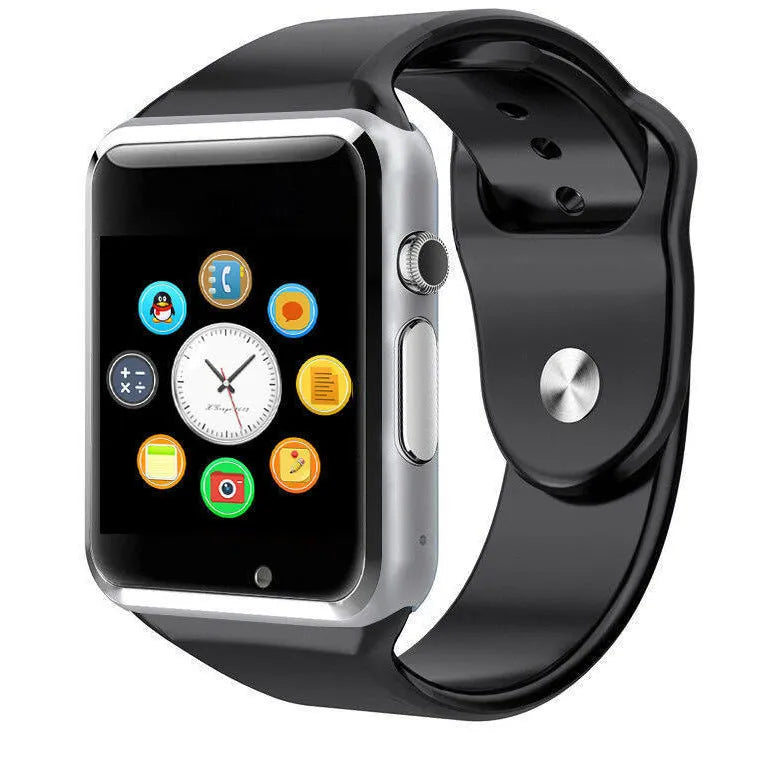 A1 Smart Watch in various colours featuring a 1.54-inch screen, GSM SIM slot, and camera.