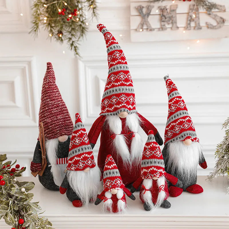 Cloth faceless Christmas Rudolf doll in red colour, standing decoration for holiday display