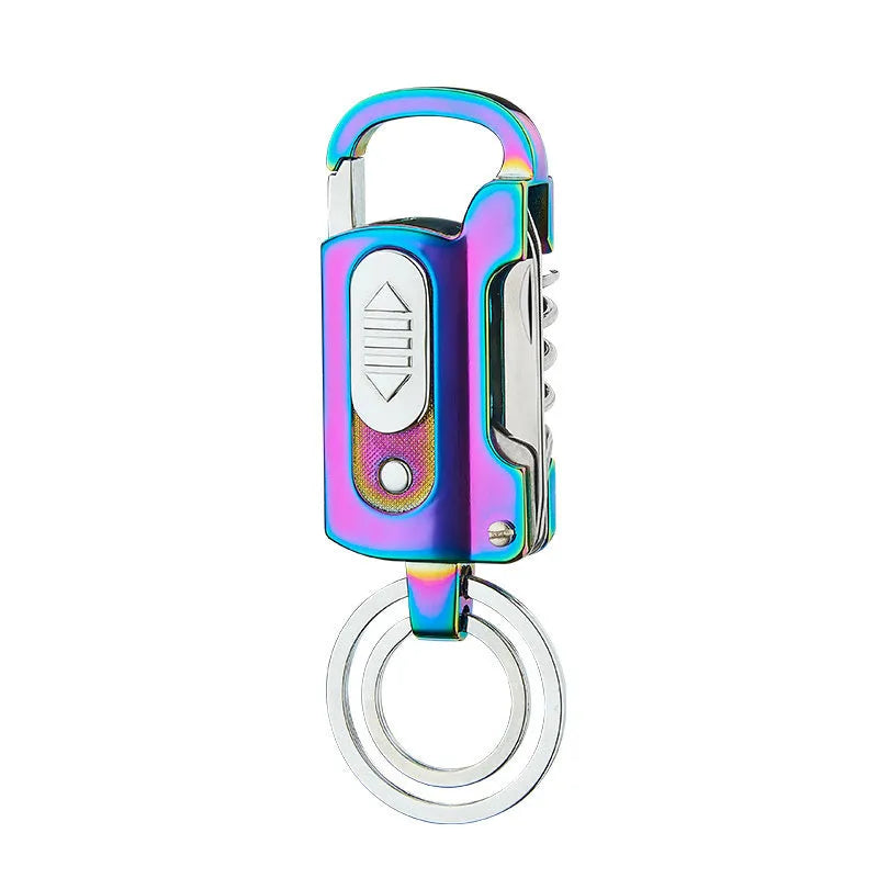 Multi-functional keychain charging lighter in zinc alloy with ice surface finish, black colour option