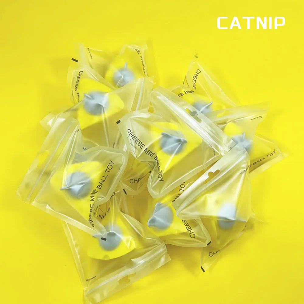 Yellow catnip toy balls with natural cheese and silvervine flavouring for indoor cat play