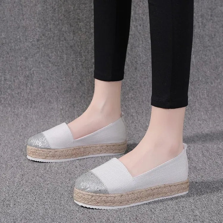 Plus size canvas flat shoes in Black colour with round toe and lace-up design