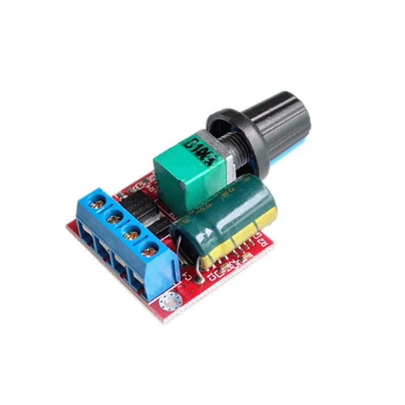 PWM DC motor speed governor with potentiometer knob for 5V-35V voltage range and 5A output