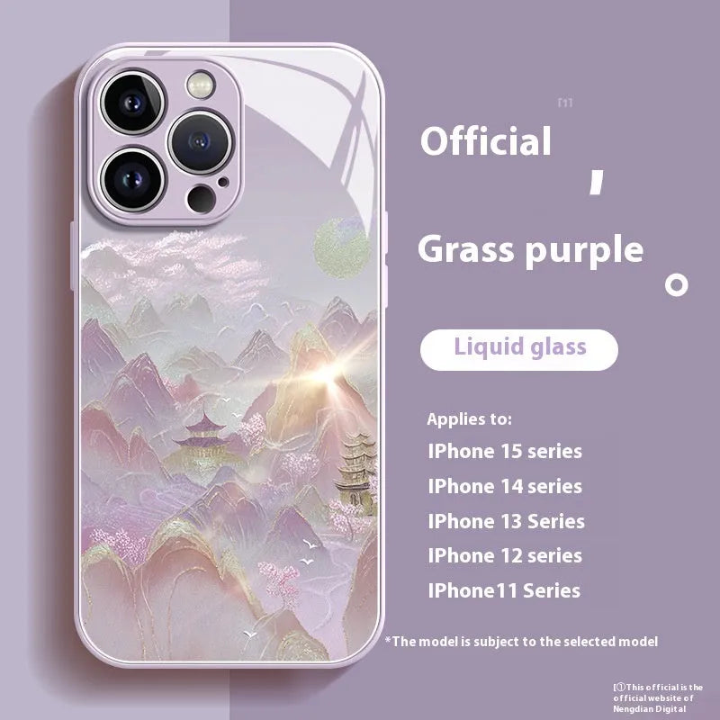 All-inclusive drop-resistant glass phone case for Apple iPhone with liquid glass finish in grass purple