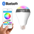 E27 LED smart bulb with built-in Bluetooth speaker, white PC casing, 100x150 mm.