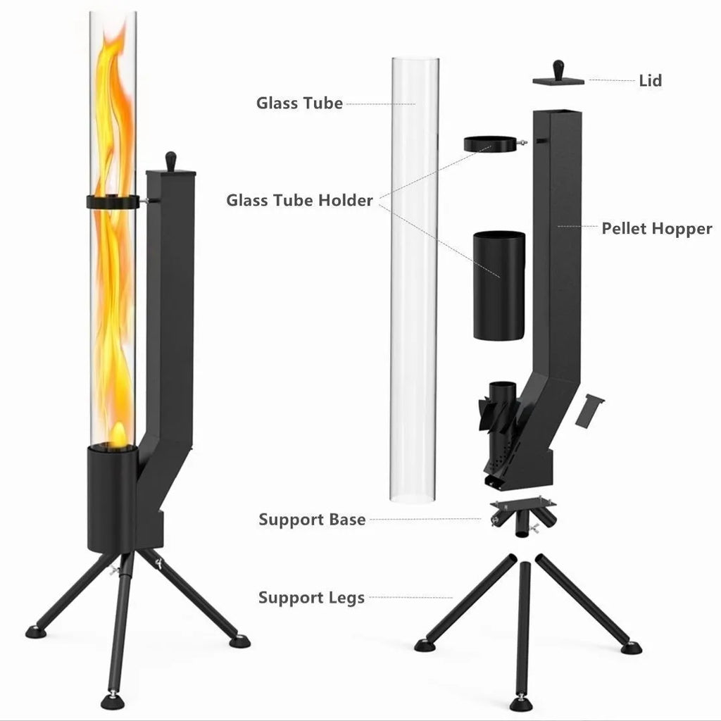 Vertical cast iron wood burning rocket furnace heating stove for outdoor courtyard use