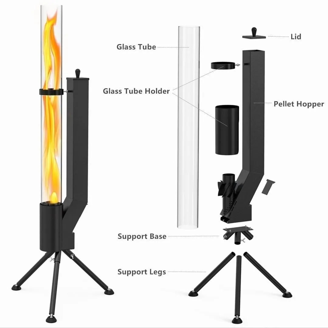 Vertical cast iron wood burning rocket furnace heating stove for outdoor courtyard use