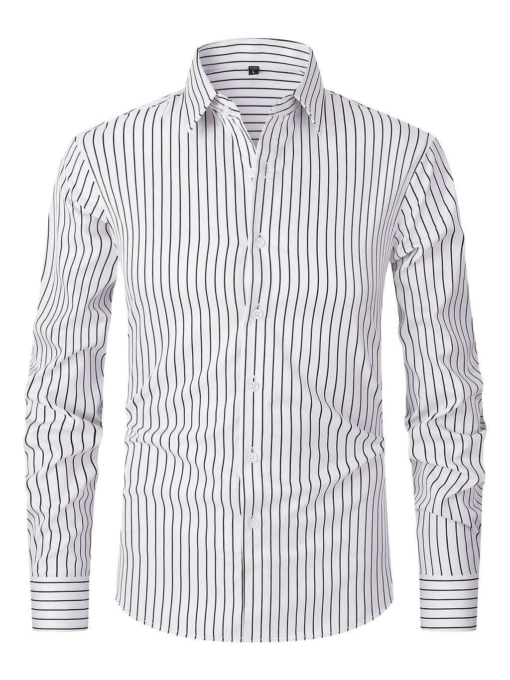 Men's striped long sleeve business shirt in polyester blend ice silk fabric
