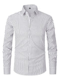 Men's striped long sleeve business shirt in polyester blend ice silk fabric