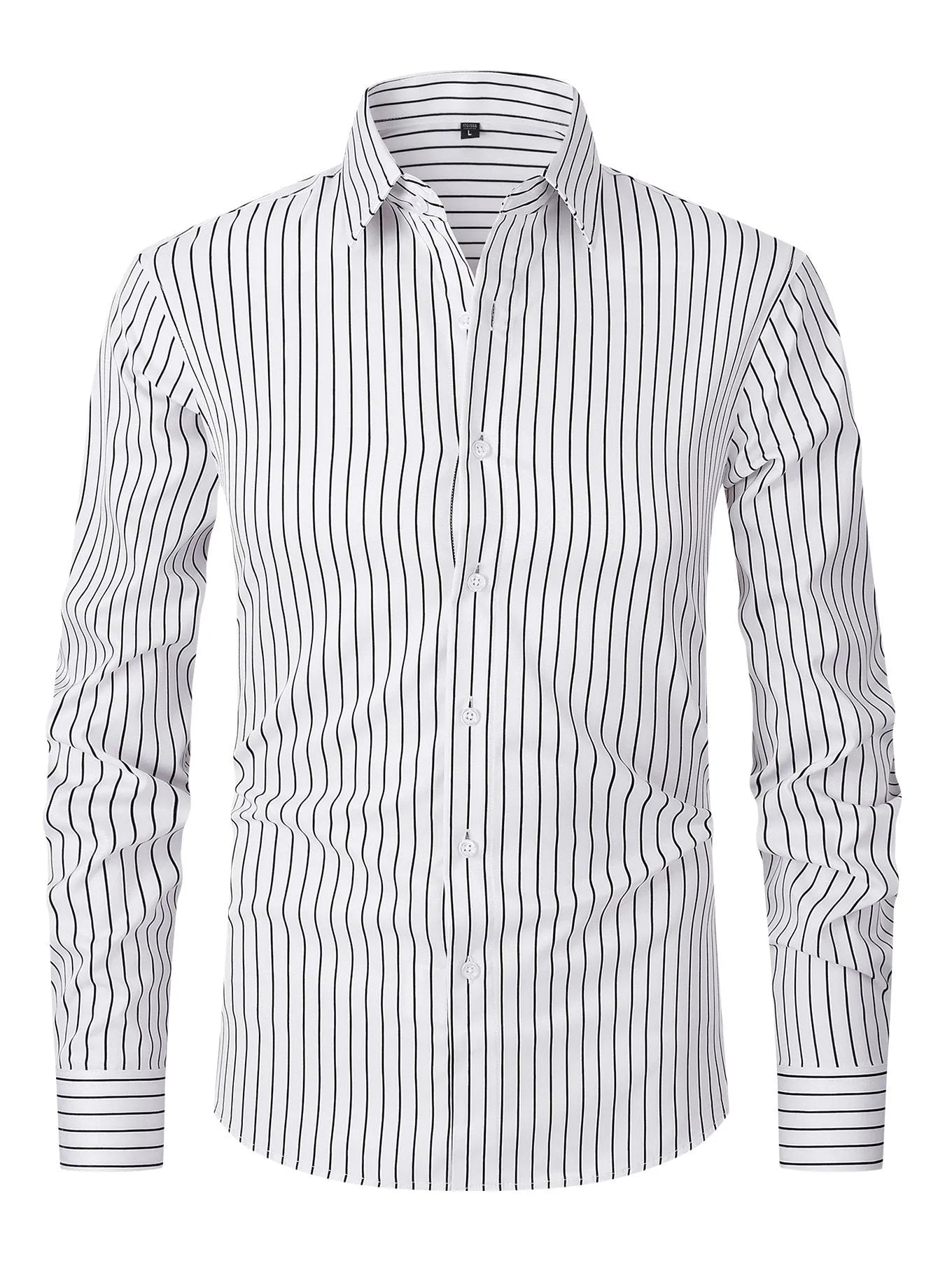 Men's striped long sleeve business shirt in polyester blend ice silk fabric