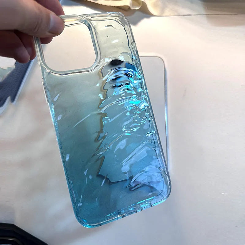 Faded blue water pattern silicone phone case for iPhone shockproof anti-drop