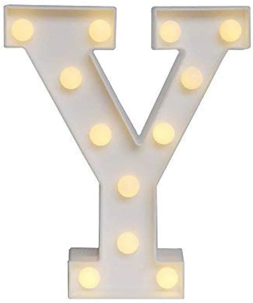 White plastic LED marquee letter sign with warm white glow, 22cm tall