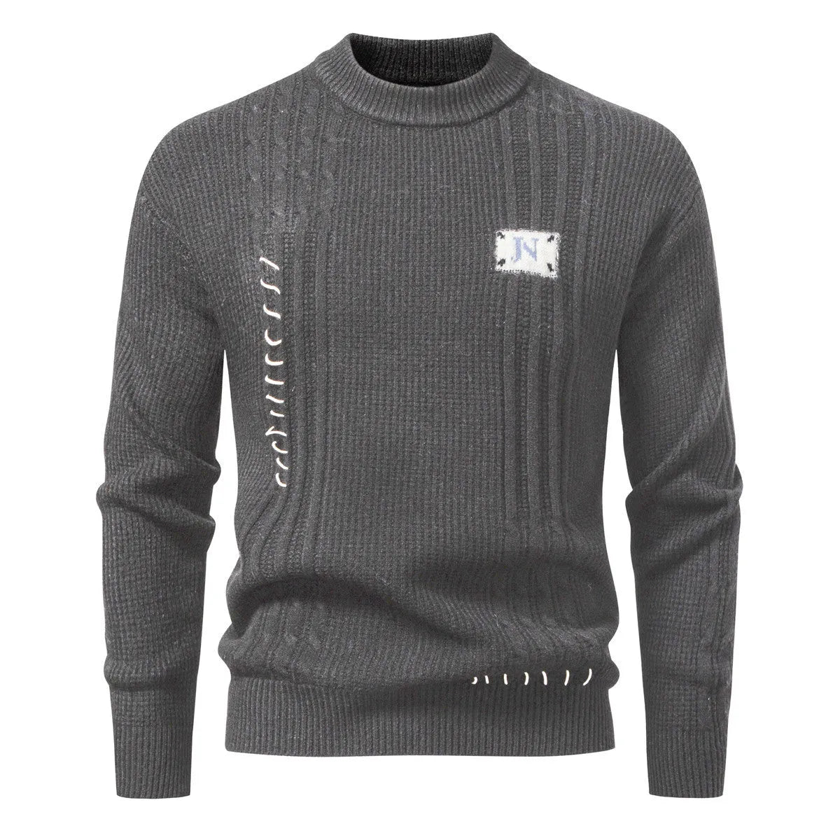Men's loose fit pullover sweater in beige, Modal and rabbit hair blend, ribbed hem, available in sizes M to 3XL