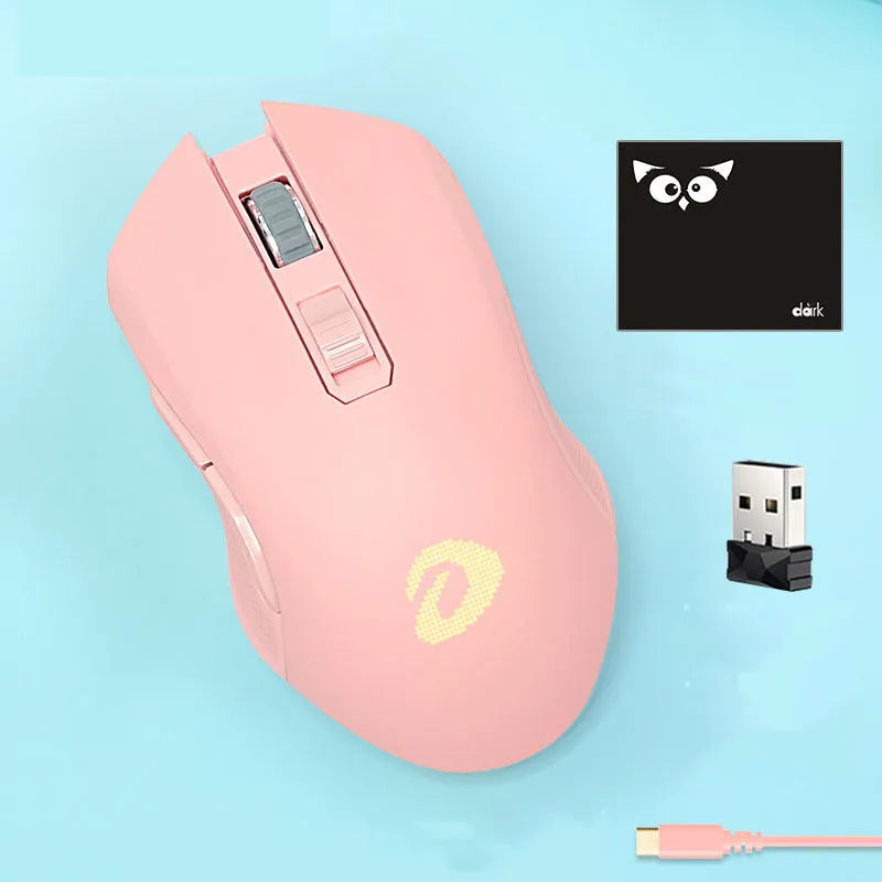 Lightweight wireless wired game mouse with USB connector and mouse pad in green colour