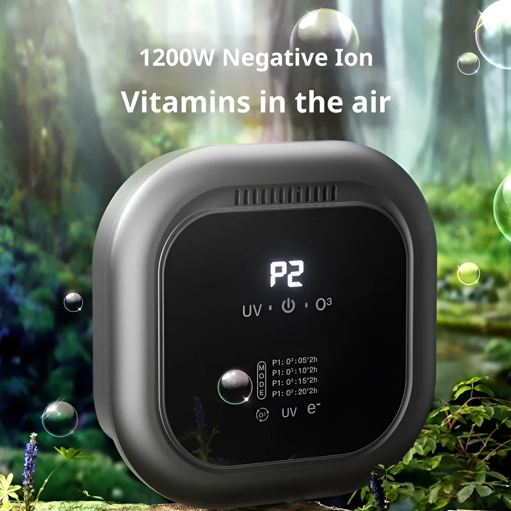 Black wall-mounted ozone air purifier with anion and aromatherapy for pet odour removal in rooms 31-40 sqm