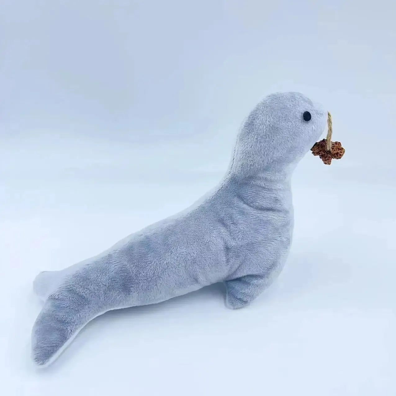 Blue sea lion plush cat toy with bell and catnip insert