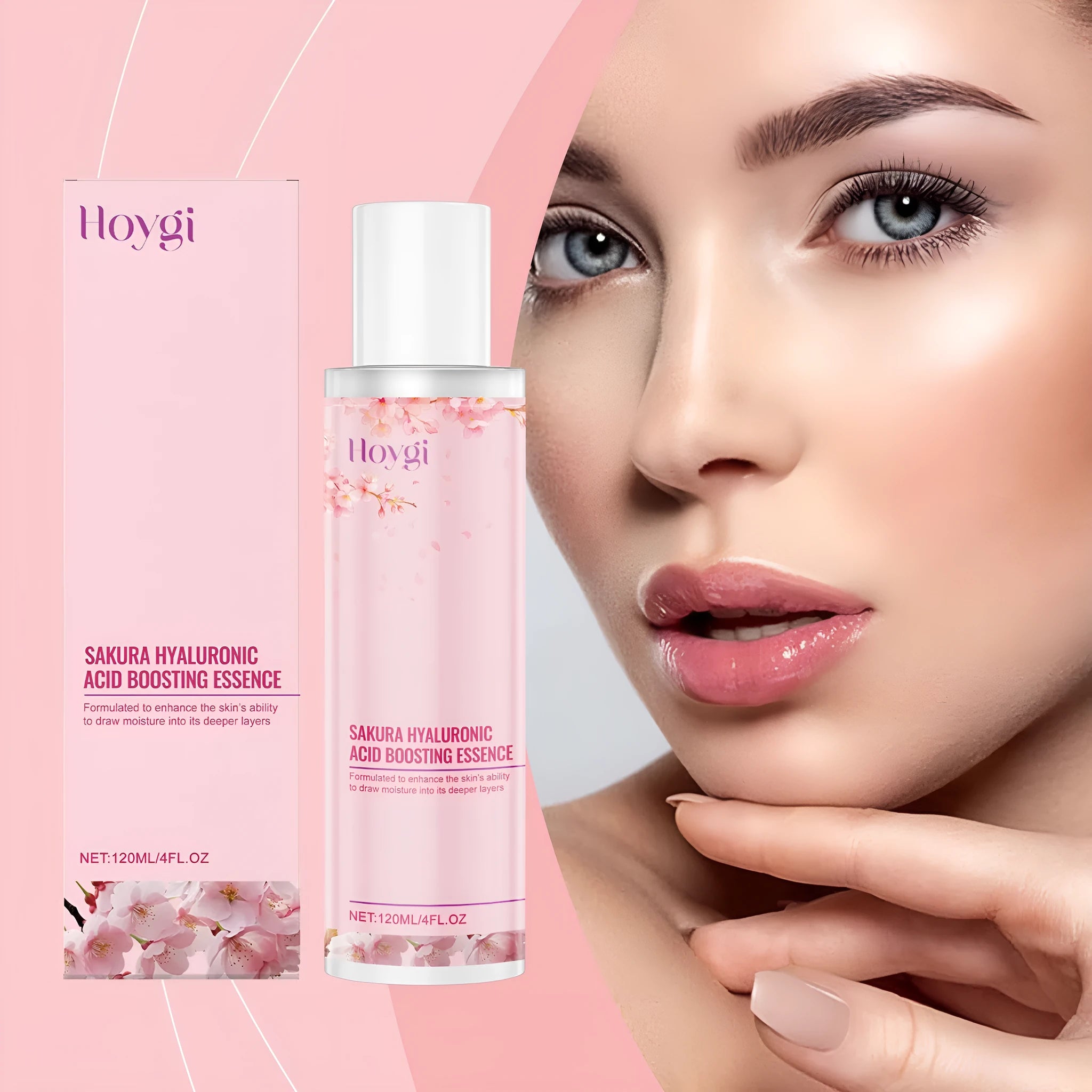 Hyaluronic acid skin moisturising lotion bottle with cherry blossom extract, 120ml capacity