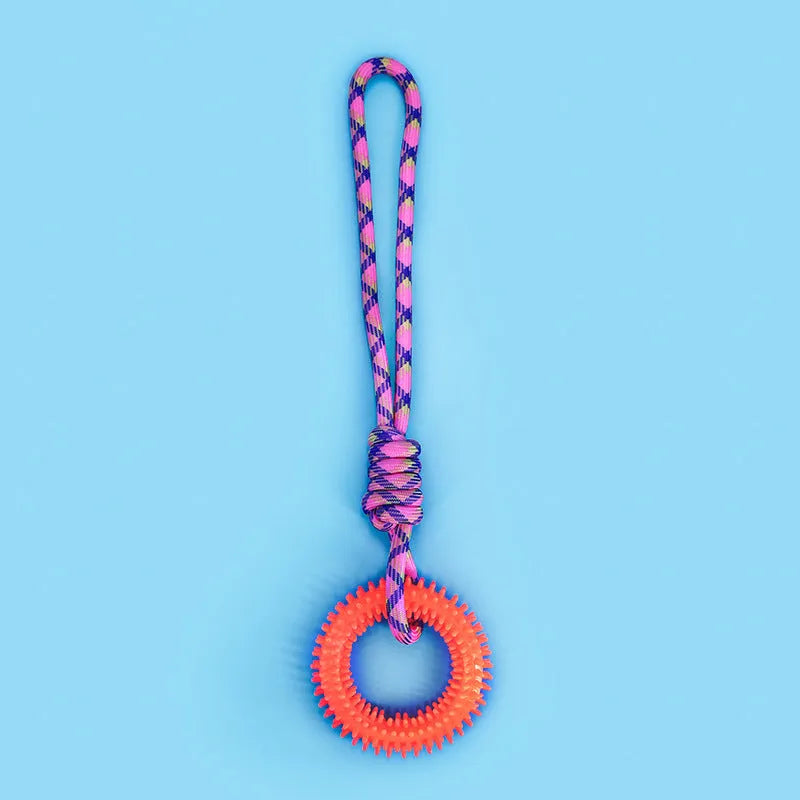 43cm blue braided rope dog chew toy with knotted design for biting resistance