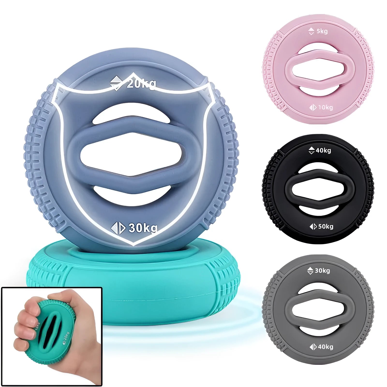 Silicone hand grip strengthener finger exerciser in pink colour on white background
