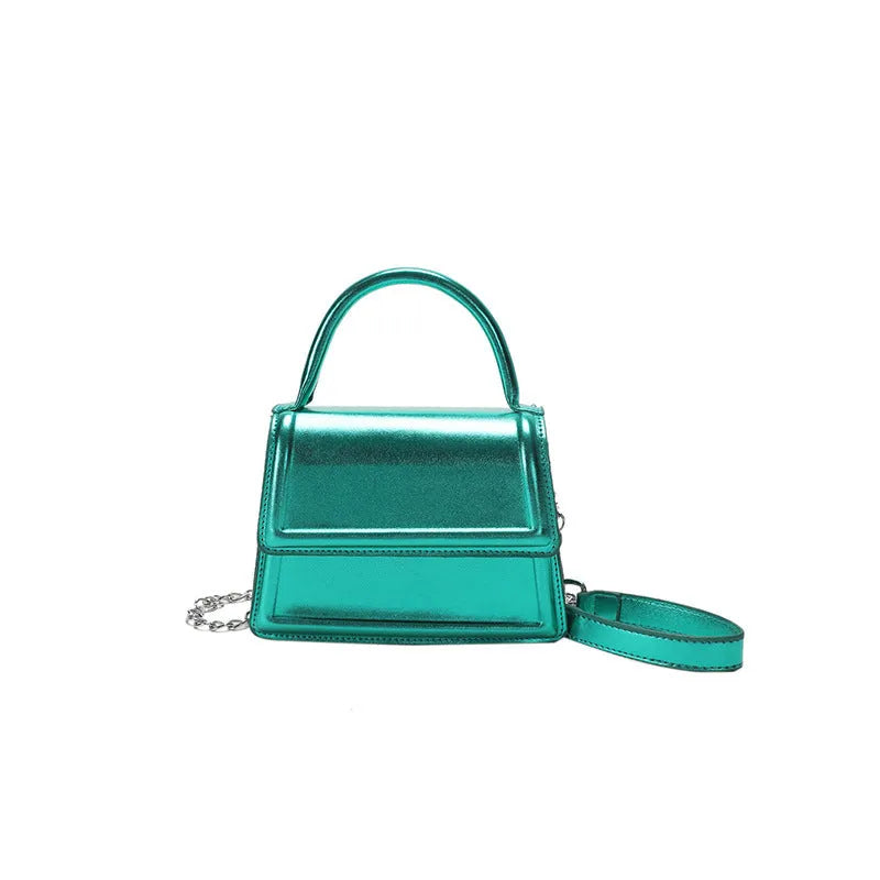 Women's retro crossbody bag in six colour options showing horizontal square shape and shoulder strap