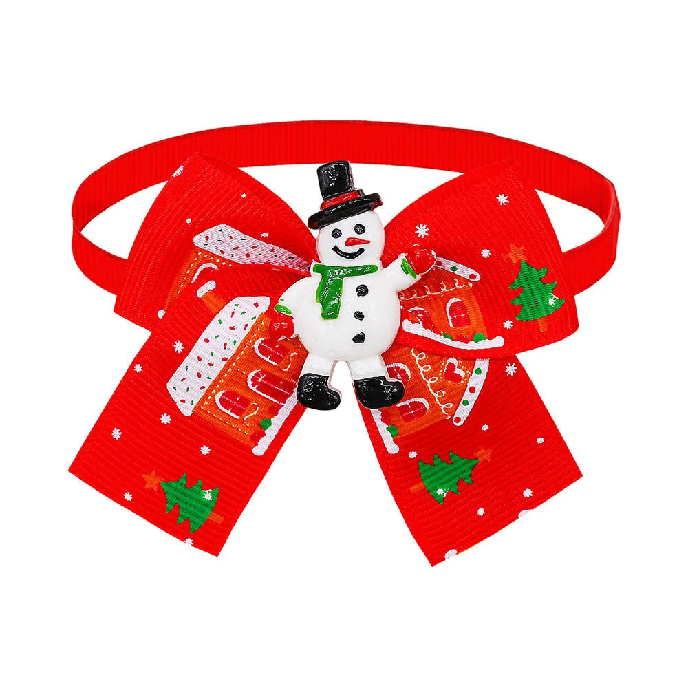 British-style polyester Christmas pet bow tie accessory in red and green on white background