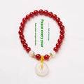 Handmade Chinese style bracelet with safety buckle and 6mm natural jinsi jade or red agate beads