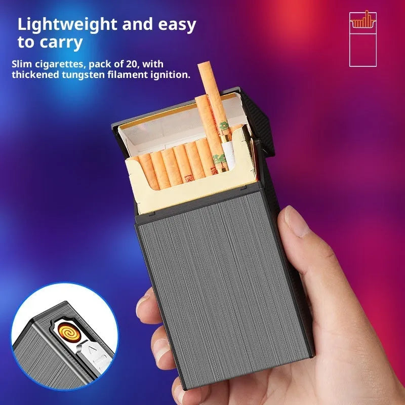 USB rechargeable aluminium creative cigarette case in black brushed finish for storage and collection