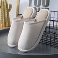 Household stripes indoor non-slip cotton slippers with PVC sole and round toe in khaki colour