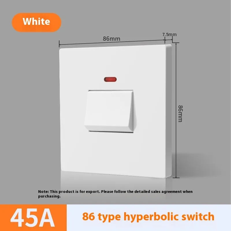Curved rack high-power electrical switch with light panel in gold, grey, or white.