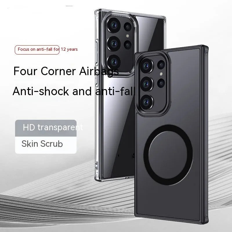 Transparent frosted PC phone case with airbag anti-fall corners for Samsung A-series and S-series models
