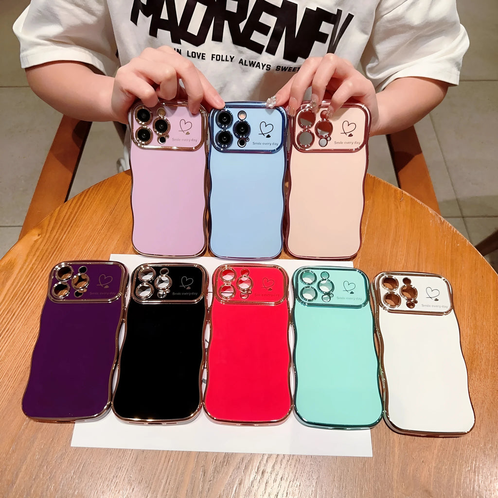 Electroplating Wave Love large window phone case for iPhone with anti-fall TPU protection