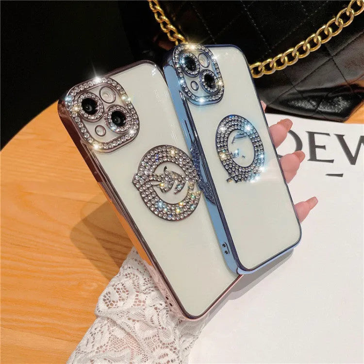 Diamond ring electroplate TPU phone case with rhinestones for iPhone 14 Pro Max in black colour
