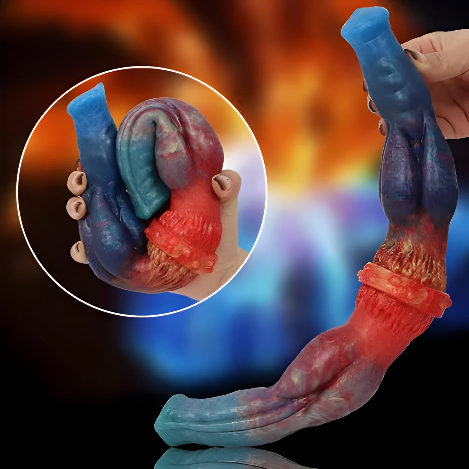 Orthrus big nodule silicone dildo 36 cm in streamer colour with haulage rope texture